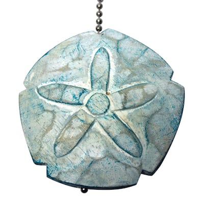Aqua Sand Dollar Hand Carved Wood Ceiling Fan Light Pull