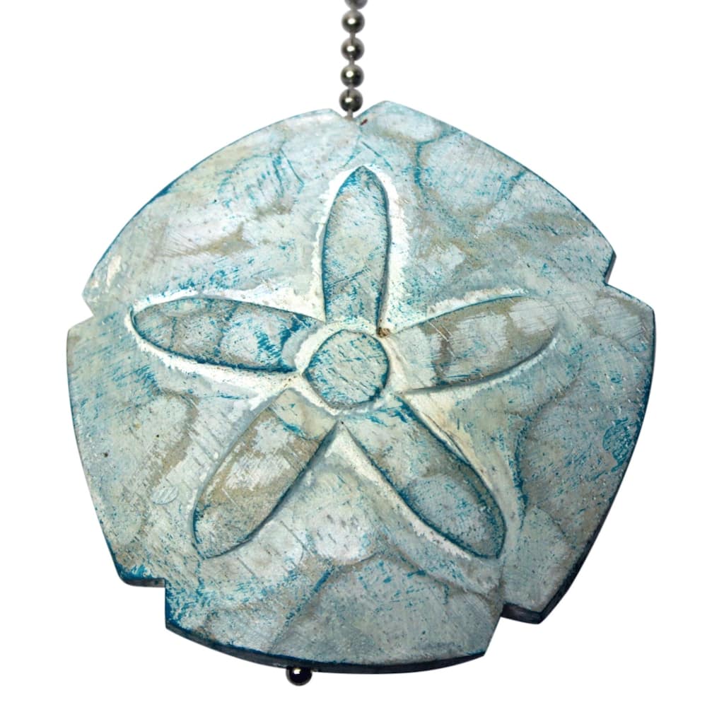 Aqua Sand Dollar Hand Carved Wood Ceiling Fan Light Pull