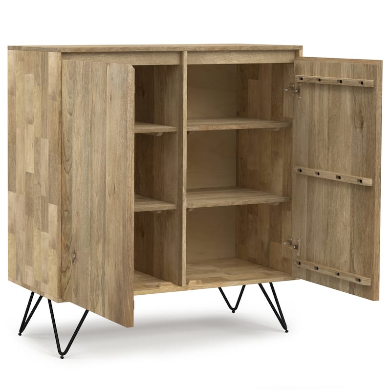 WYNDENHALL Moreno SOLID MANGO WOOD & Metal 39 inchWide Modern Medium Storage Cabinet in Natural - 17"d x 39"w x 42"h