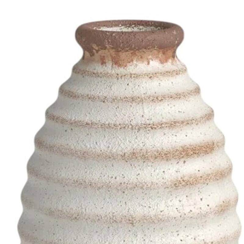 11" Ivory And Brown Round Ceramic Table Vase - 7.70