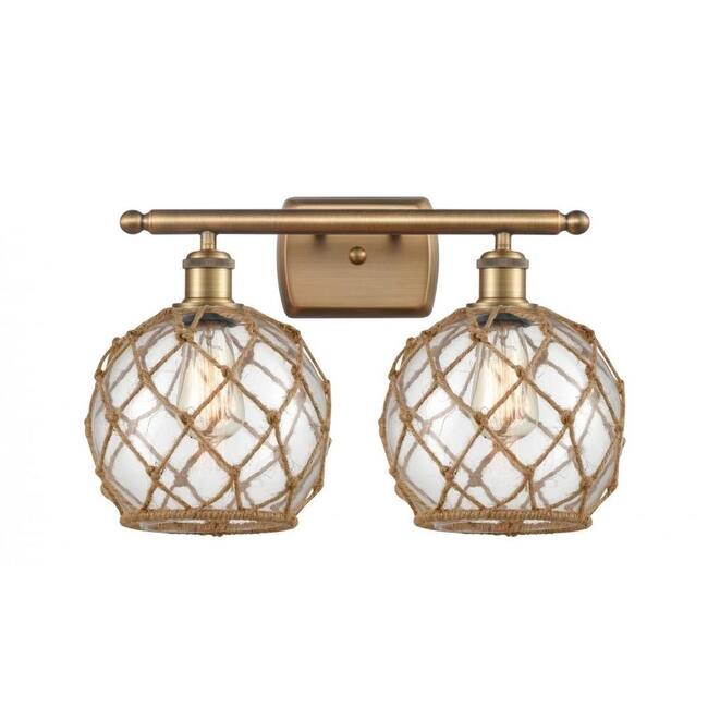 Innovations Lighting Farmhouse Rope 2 Light 16" Wide Bathroom Vanity - Brushed Brass / Clear / Brown