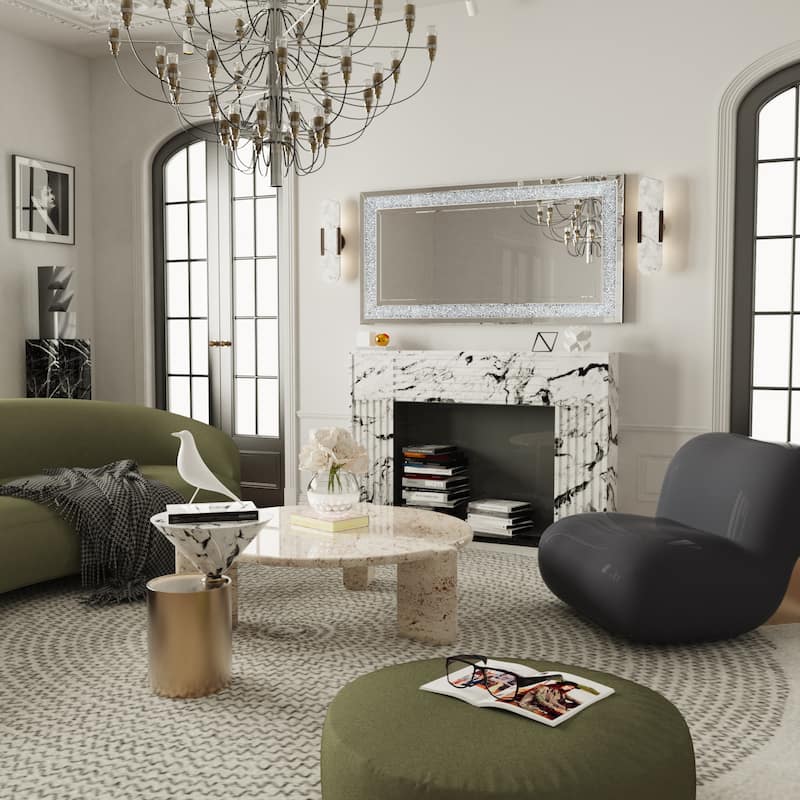 Extra Large Rectangle Glass Crushed Diamond Decor Wall Art Mirror - 48"x24"