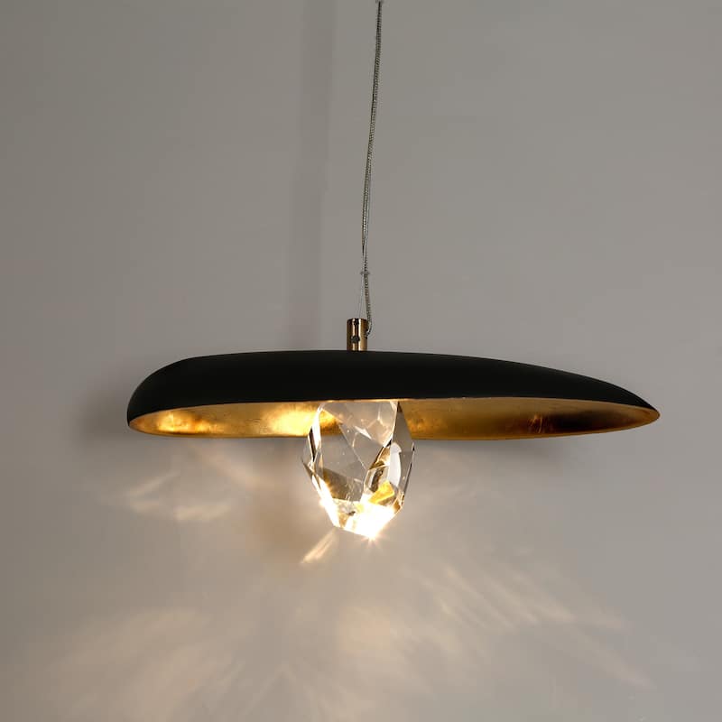Modern LED 1-Light Pendant Crystal Industrial Island Lights for Kitchen Island - Black