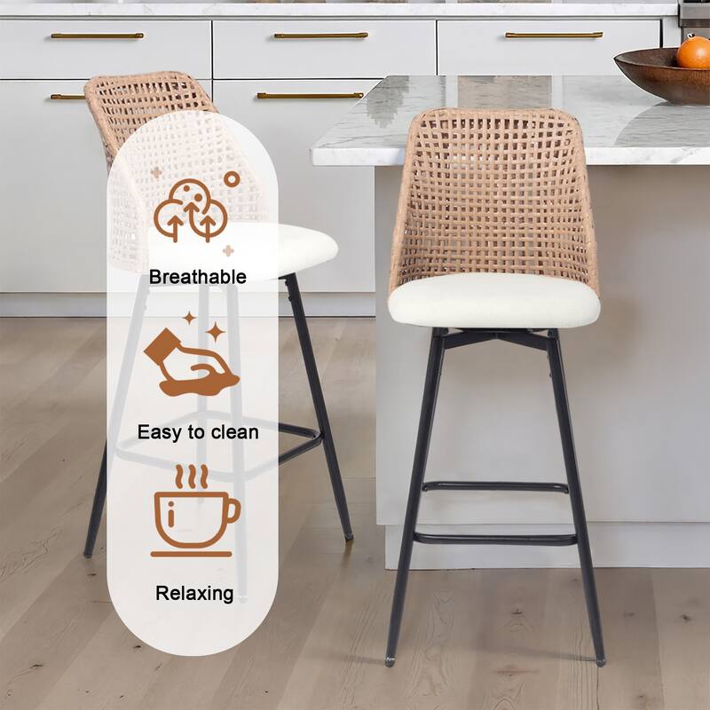 28"/29" Set of 2 Rattan Counter Height Swivel Bar Stools Chenille Cushion