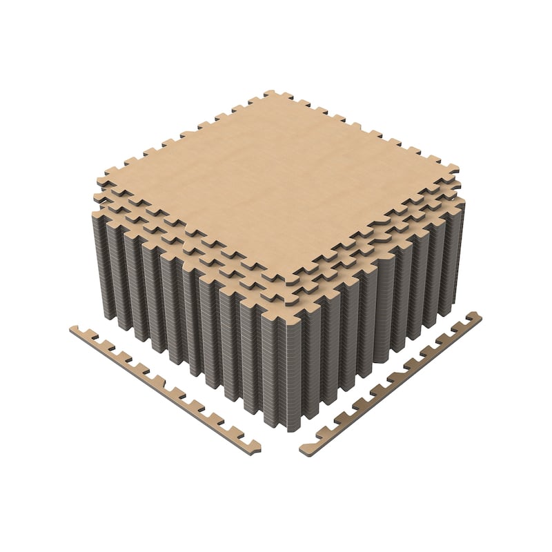 10x10 ft Interlocking Foam Floor Mats 25-Pack Thick Cushioned Exercise Puzzle Tiles - LightBrown
