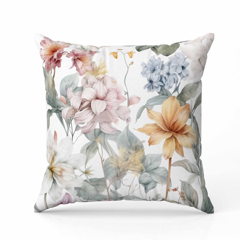 Wildflower Whimsy Faux Suede Reversible Throw Pillow White and Pink