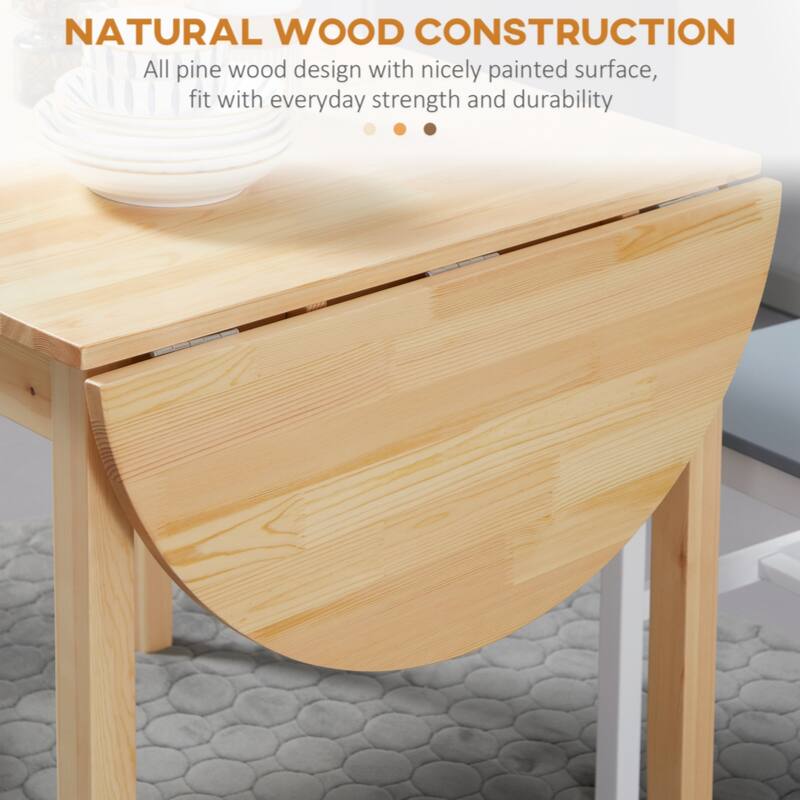 55" Solid Wood Kitchen Table, Drop Leaf Tables for Small Spaces, Folding Dining Table, Natural
