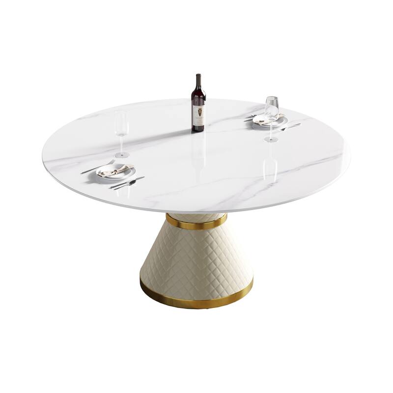 59.05"Modern artificial stone round carbon steel base dining table-can accommodate 6 people