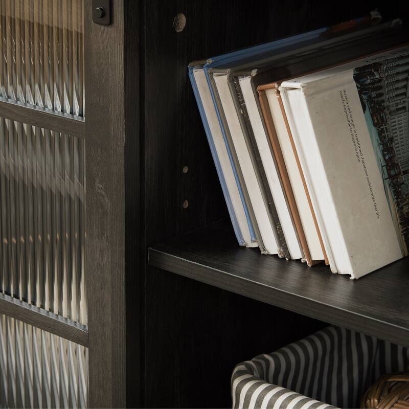 59" TV Stand with Sliding Glass Doors and Adjustable Shelves for TVs Up to 65"