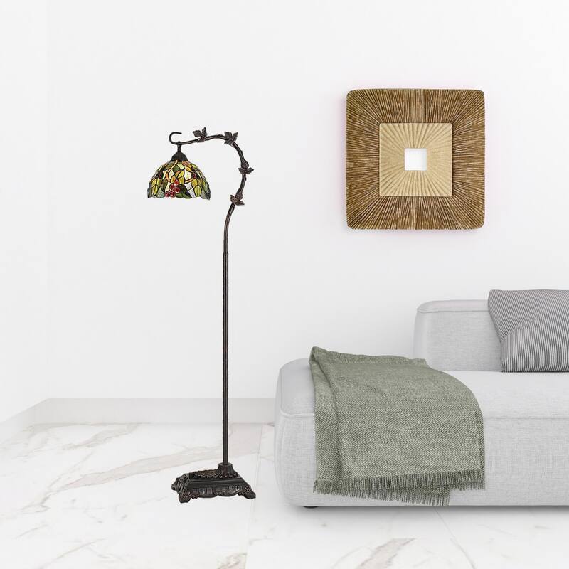 61'' Traditional Bronze Floor Lamp with Green & Yellow Glass Dome Shade - 18.5" x 8.5" x 61"