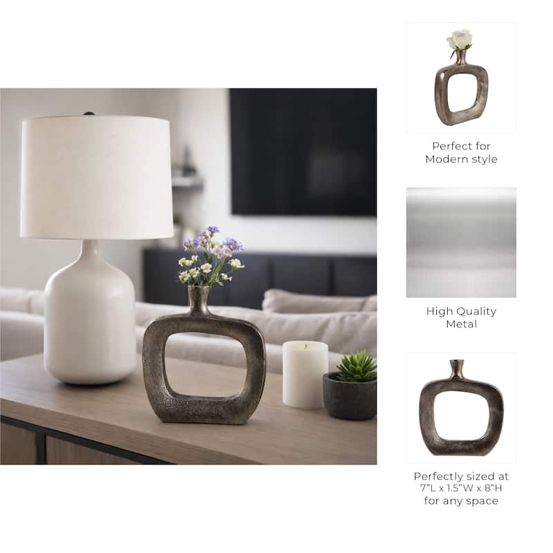 Modern Square Metal Bud Vase with Open Cut Out - Tall Flower Vase