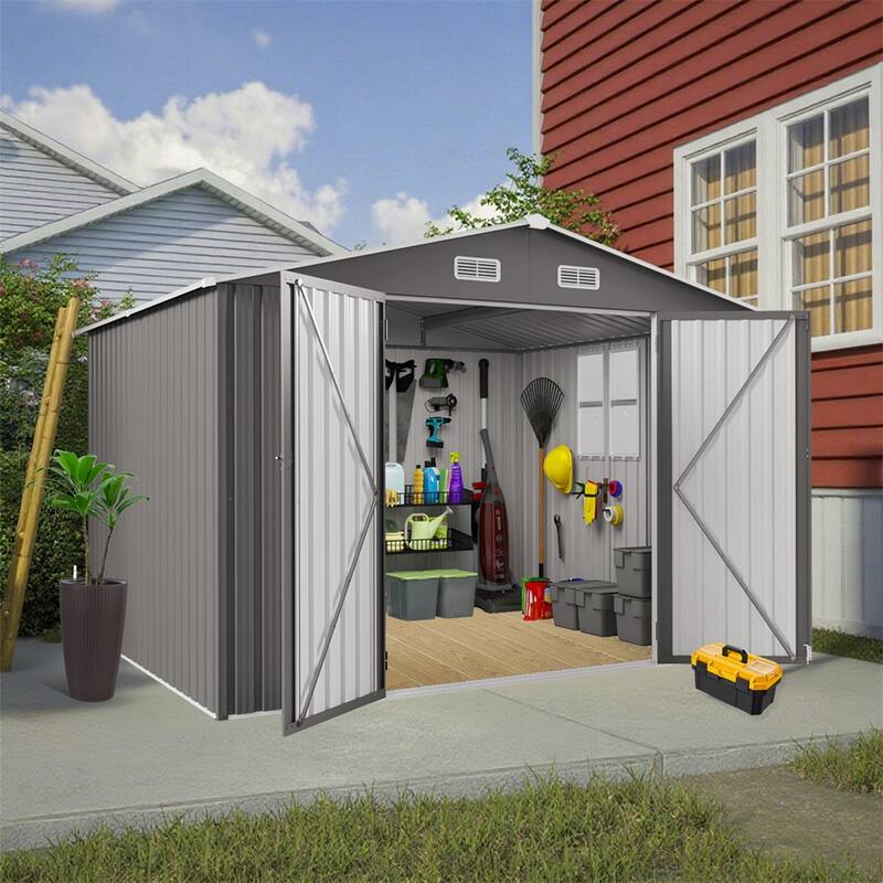 10 x 8 FT Outdoor Storage Shed,Large Metal Storage Shed,Clear Window