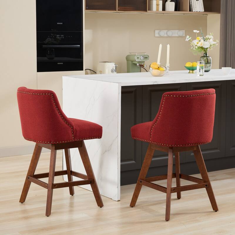Upholstered Counter Height Swivel Barstools Side Chairs Set of 2