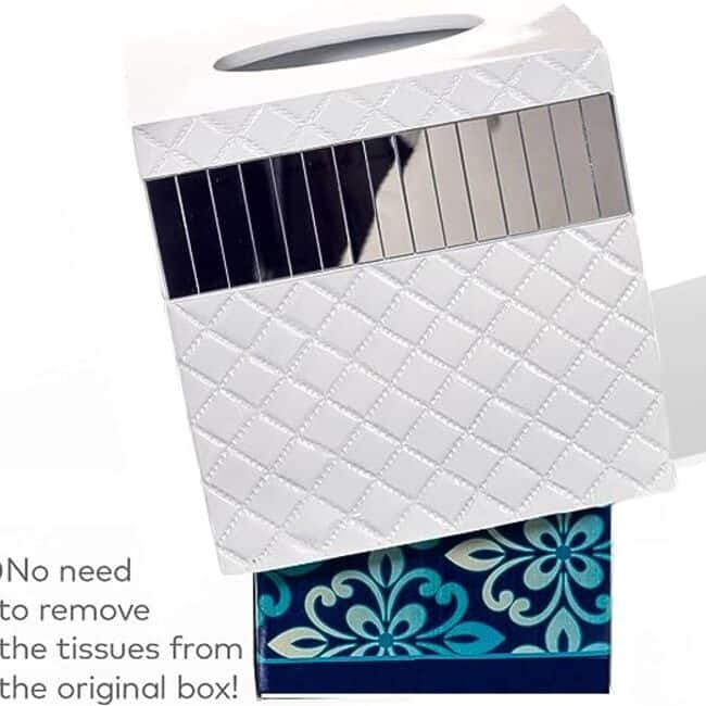 Creative Scents Quilted Mirror White Tissue Box Cover Square