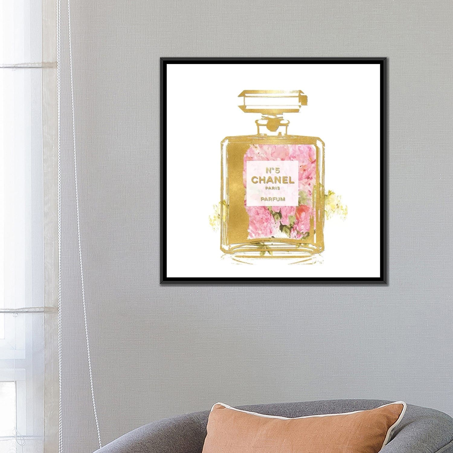 iCanvas Perfume with Pink Flowers by Madeline Blake Framed Canvas Print -  Bed Bath & Beyond - 36844305