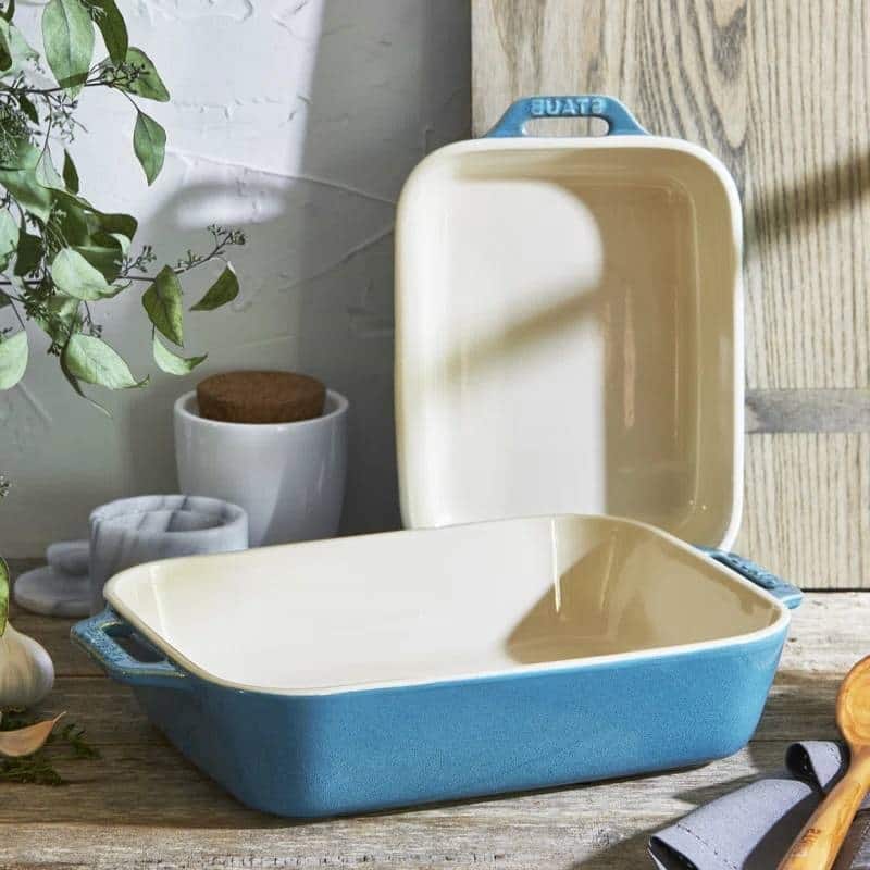 2 Piece Ceramic Stoneware Casserole Dish Set Non-Stick Rectangular Baking Dishes Oven Safe