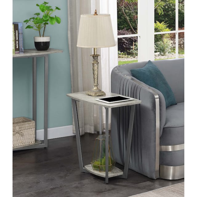 Porch & Den Clouet Modern End Table with Shelf - faux birch/slate grey frame