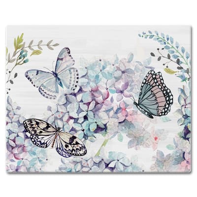 Counterart Glass Cutting Board Counter Saver 12"x15" , Butterfly Hydrangea - 12x15x.201