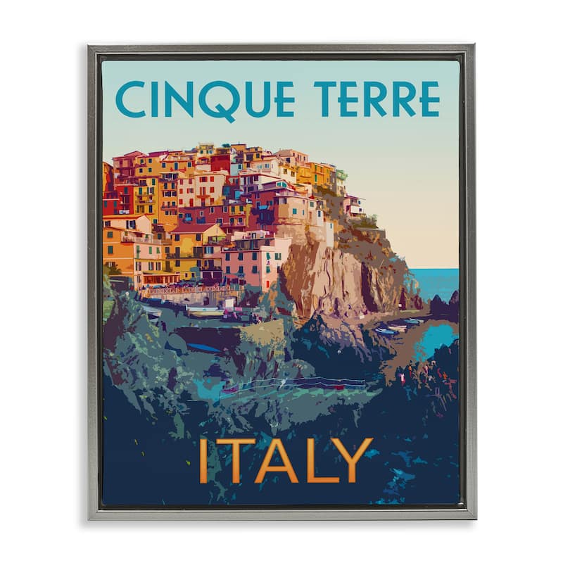 Stupell Italian Coast Cityscape Framed Floater Canvas Wall Art Design By Victoria Barnes - 17 x 21 - Grey