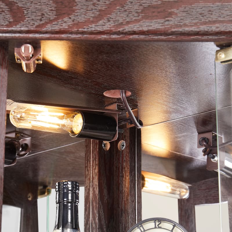 Corner Lighted Glass Curio Cabinet with Adjustable Shelves, Mirrored Back and Display Doors