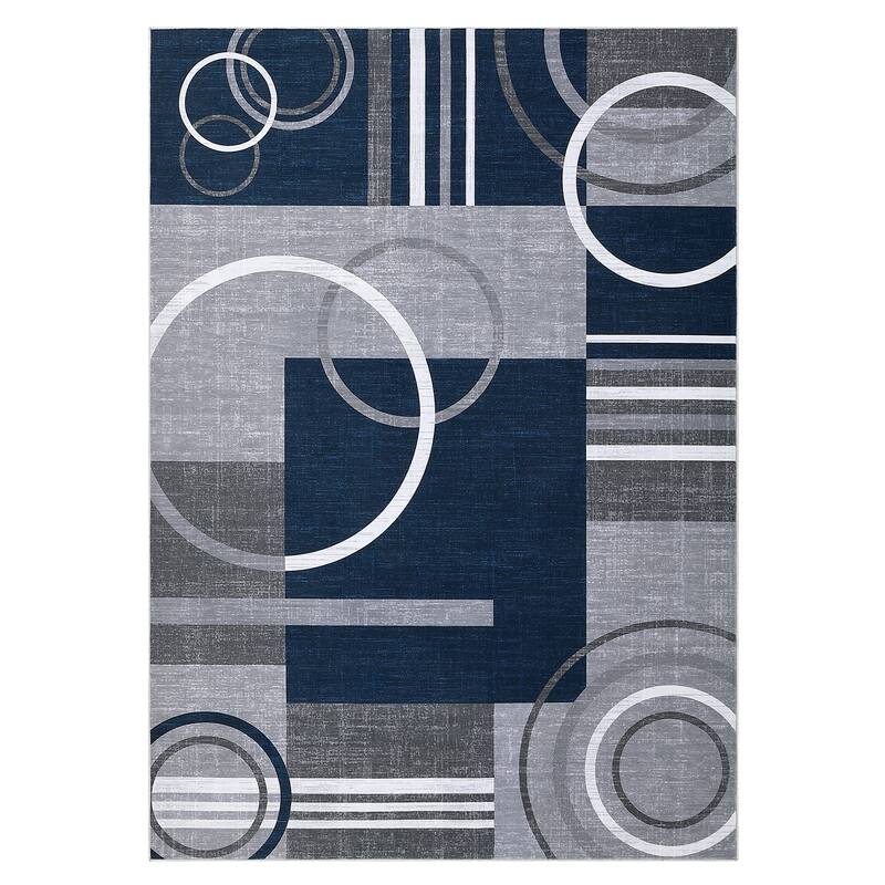 Washable Rugs for Living Room Bedroom Circles Pattern Rug Modern Geometric Area Rug