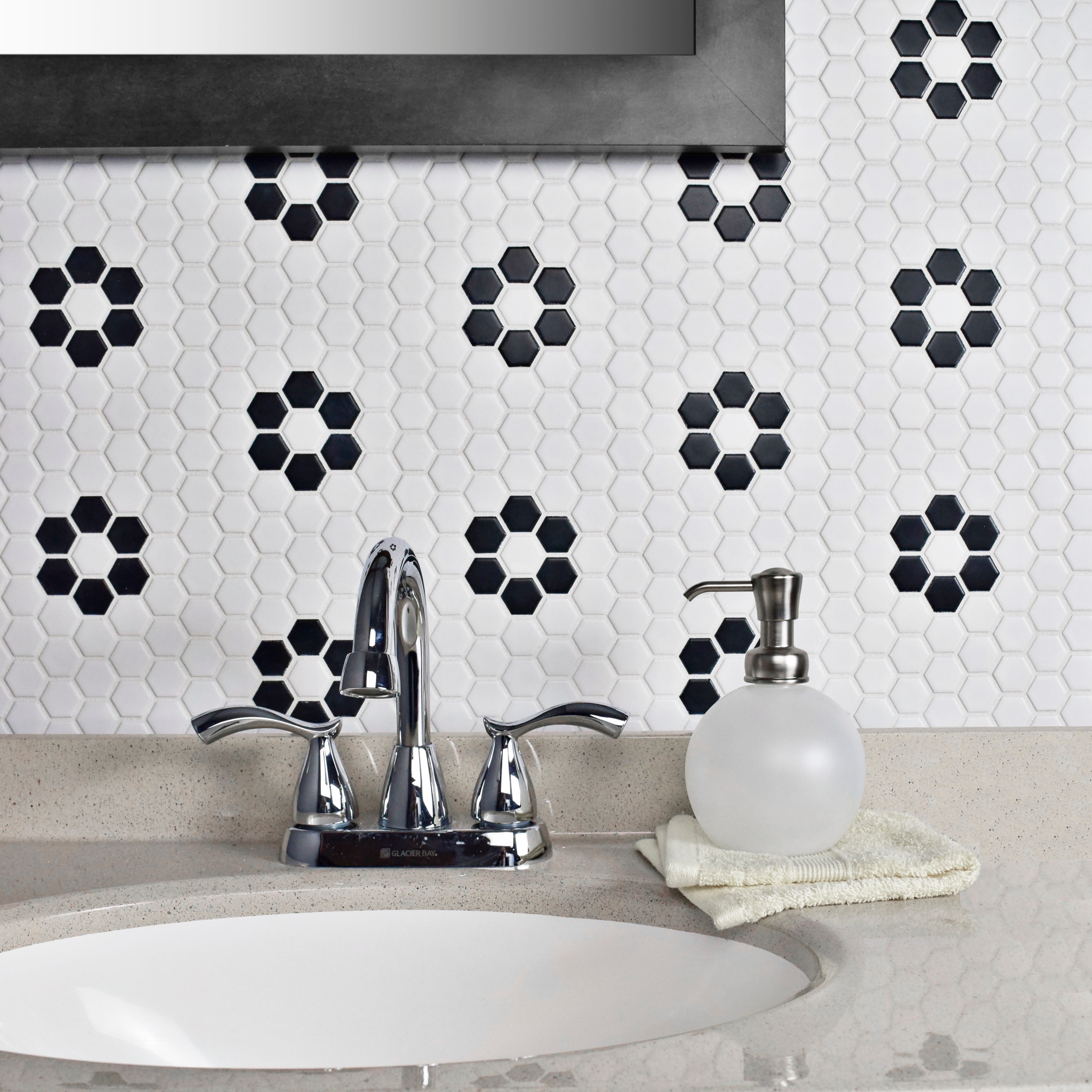 Merola Tile Metro 1" Hex Matte White w/Flower 10-1/4" x 11-7/8" Porcelain Floor and Wall Tile