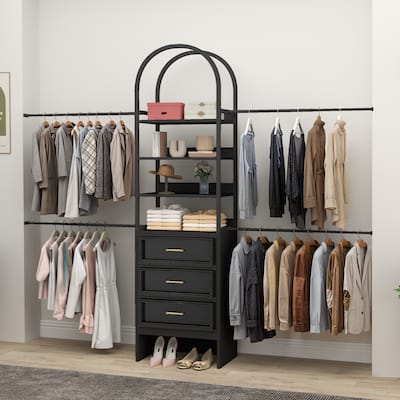 Wall-Mounted Clothing Storage Rack Multi-Functional Closet Organizer System with Adjustable Rods and Shelves