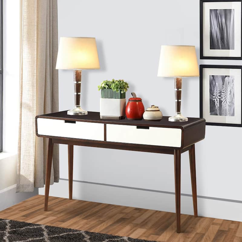 Beautiful Sofa Table With 2 Drawers, Espresso & White