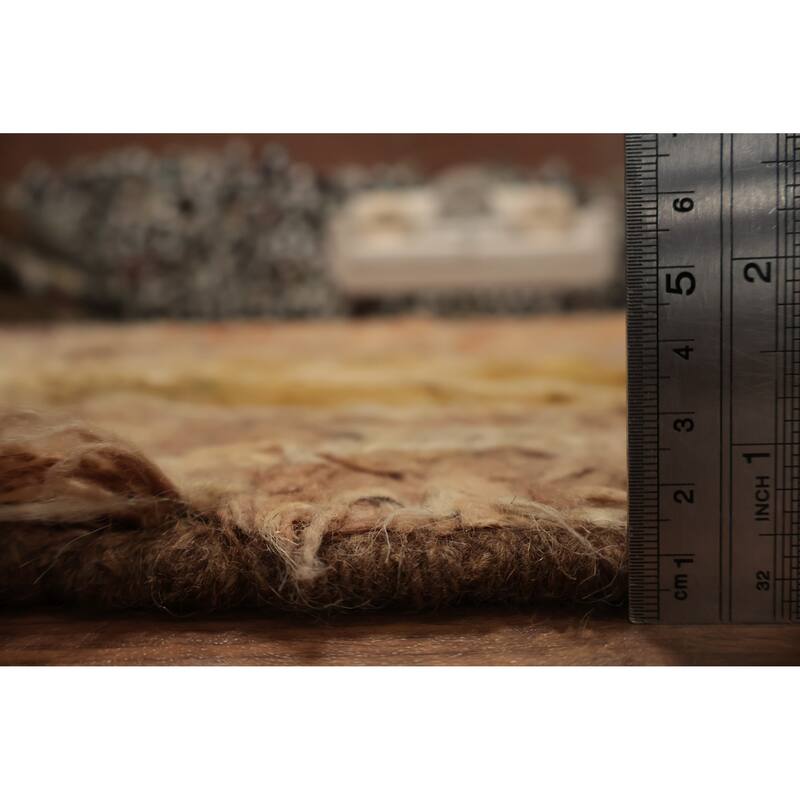 Hand Knotted Oriental 100% Wool Carpet Modern Tribal Brown Moroccan Area Rug - 9' 9'' X 6' 11''