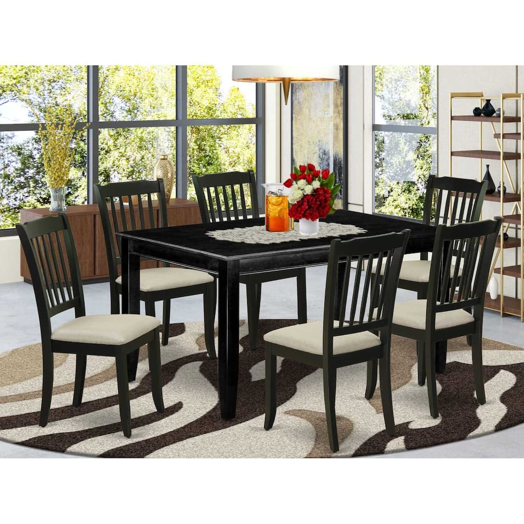HomeStock 7-Piece Rectangle Black Finish Solid Wood Top Dining Table with 6-Chairs with Slat Back