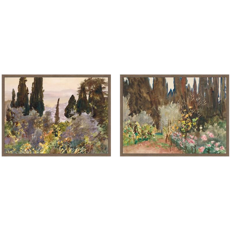 Kate and Laurel Granada 1912 & Gardens at Florence John Singer Sargent 2 Piece Framed Canvas Wall Art Set by Nostalgia Prints - 2 Piece Set 18x24