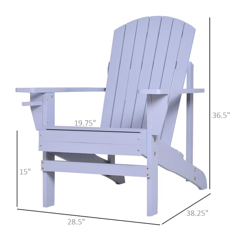 Wooden Adirondack Chair, Outdoor Patio Lawn Chair with Cup Holder, Beach Recliner for Deck, Garden, Backyard