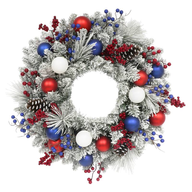 Puleo International 24" Flocked Decorated Artificial Christmas Wreath