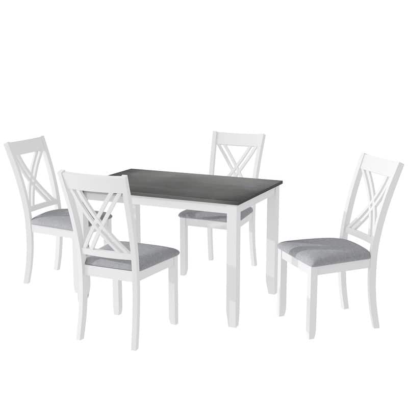 Minimalist Rustic 5-Piece Dining Set – Wood Table with 4 X-Back Chairs for Compact Spaces‌ - Grey