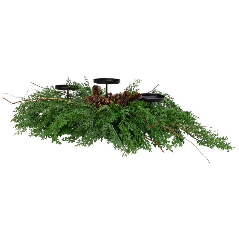 Pine Cone and Mixed Foliage Christmas Pillar Candle Holder - 30"