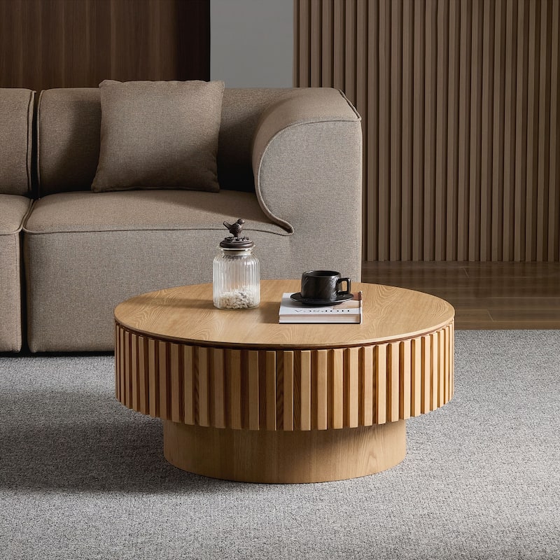 31.49'' Round Coffee Table with Storage Small Coffee Table for Apartment