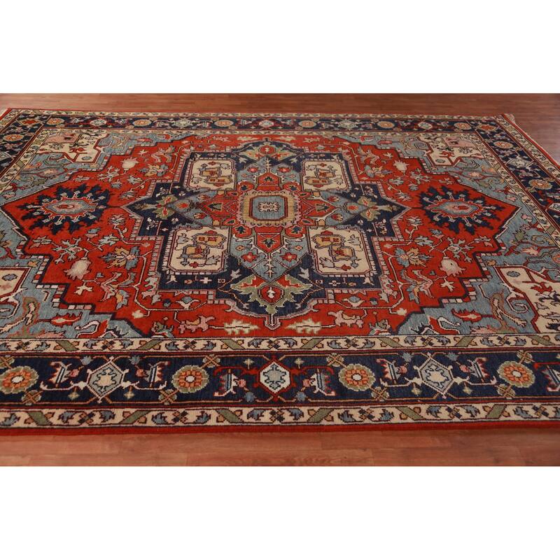 Traditional Heriz Serapi Indian Area Rug Handmade Wool Carpet - 8'11" x 11'11"