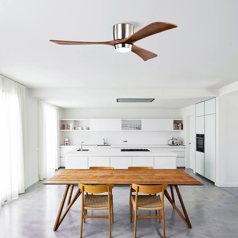 52" Flush Mount Solid Wood Blades Ceiling Fan with Lights Remote Control, Quiet DC Motor, 6 Speed, Reversible Ceiling Fan