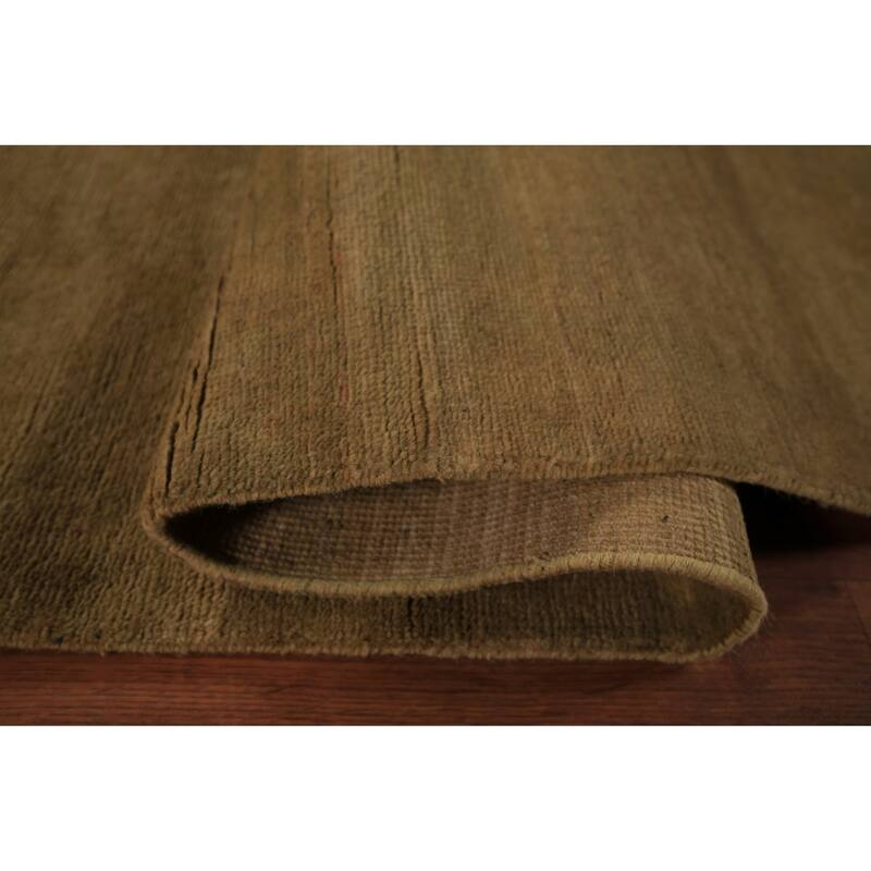 Modern Gabbeh Oriental Area Rug Hand-Knotted Green Wool Carpet - 7'5" x 9'9"