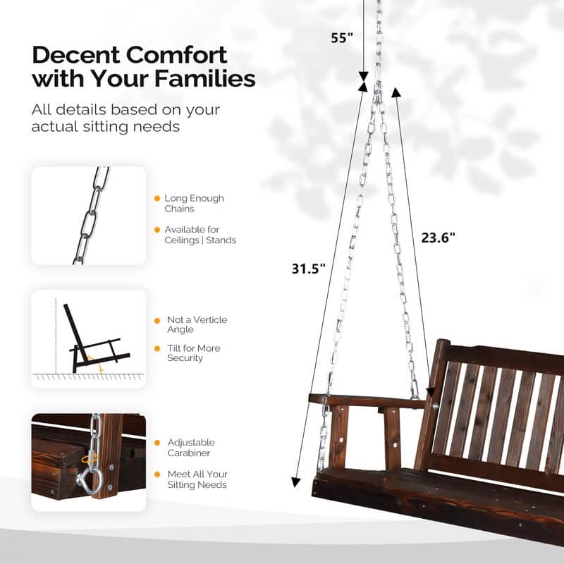 2-person Wood Porch Swing with Chains - N/A