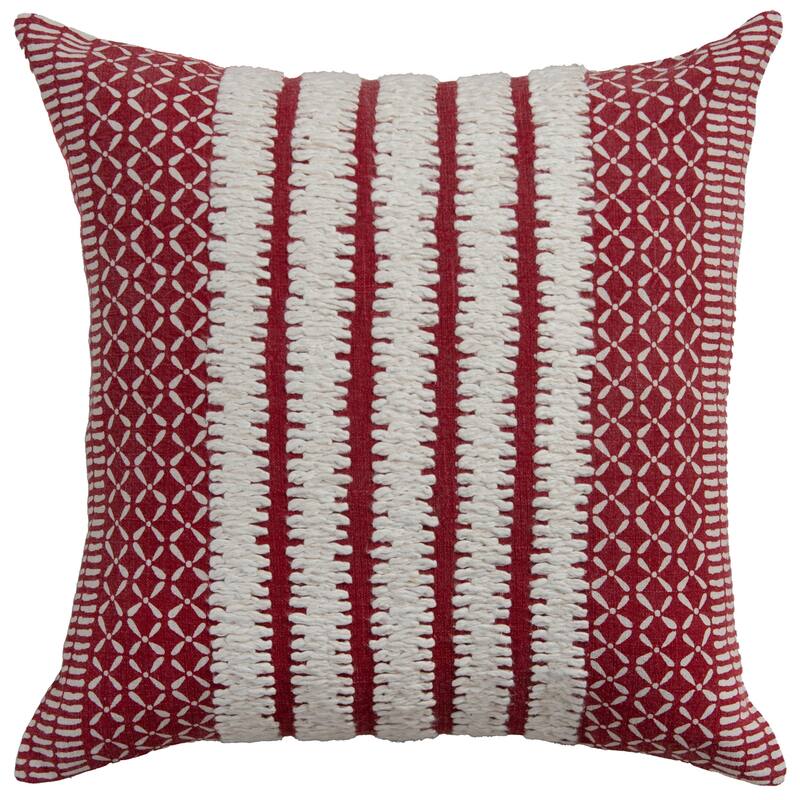 Rizzy Home Textured Stripe Throw Pillow, 20x20 - Polyester - Red/Natural