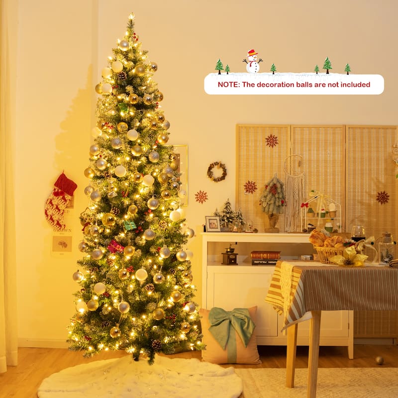 Gymax 5/6/7 FT Pre-lit Hinged Christmas Tree Artificial Pencil Xmas