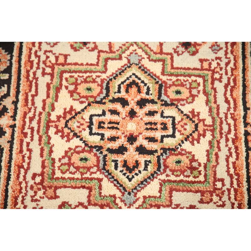 Hand Knotted Oriental 100% Wool Carpet Traditional Medallion Beige & Ivories Heriz (serapi) Area Rug - 3' 0'' X 2' 0''