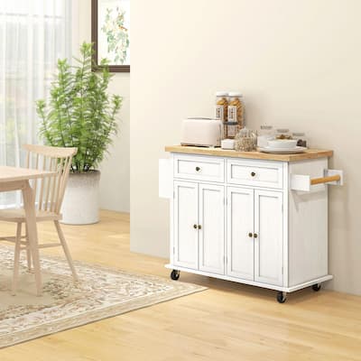 Modern Rolling Kitchen Island Cart with Spice Rack