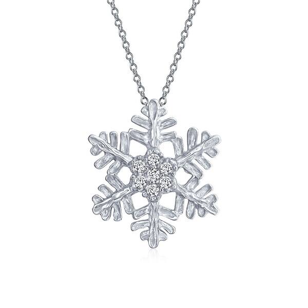 Onefeart White Gold Plated Pendant Necklace for Women Round Cubic Zirconia Graceful Feminine Snowflake Pendant Fashion Jewellery 45CM White Gold 