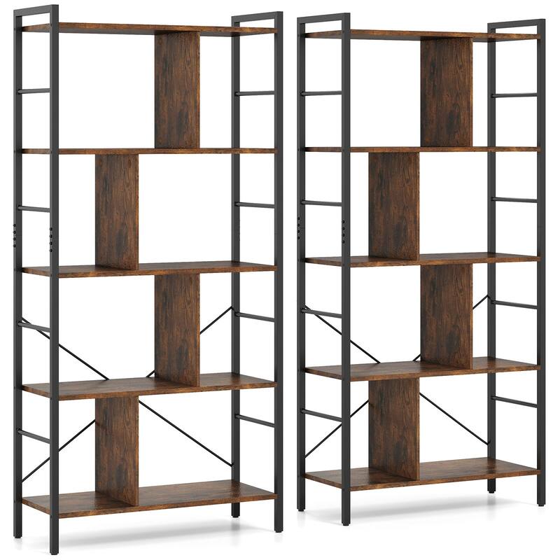 Gymax 2PCS 61'' 5-Tier Bookshelf w/Metal Frame 2 Anti-Tipping Devices
