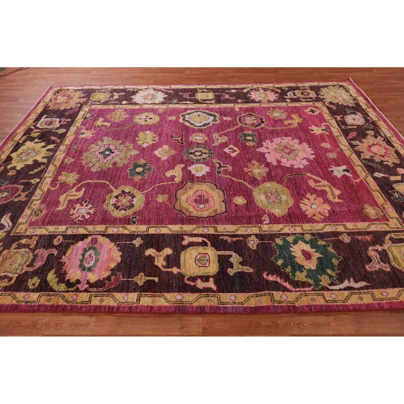 Hand Knotted Oriental 100% Wool Carpet Transitional All-Over Pink Oushak Area Rug - 9' 9'' X 8' 0''