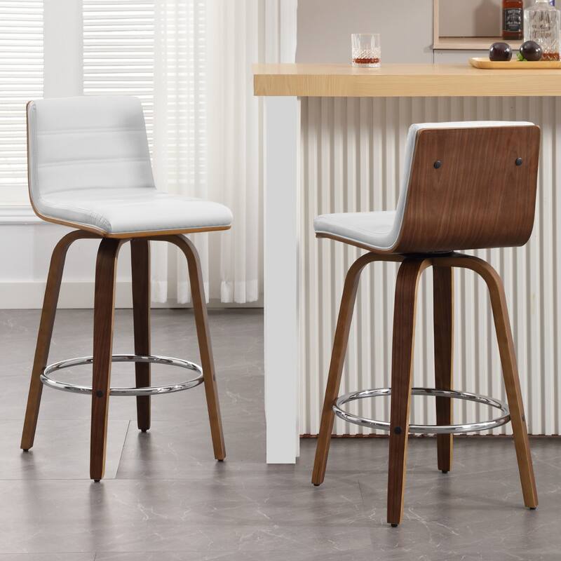 Faux Leather & Wood Swivel Bar Stools/ Counter Stool Set of 2