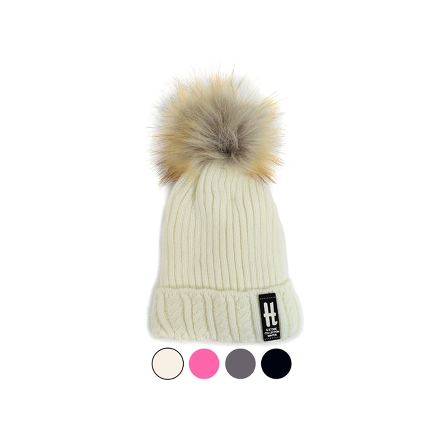 Shop Kids Fur Pom Pom Knit Winter Beanie Ski Cap For Boys Girls