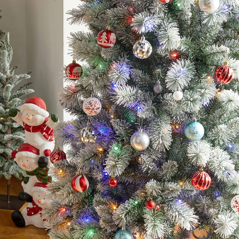 Glitzhome 7.5/9/11ft Pre-Lit Flocked Warm White & Multi-color Artificial Christmas Tree with Remote Controller